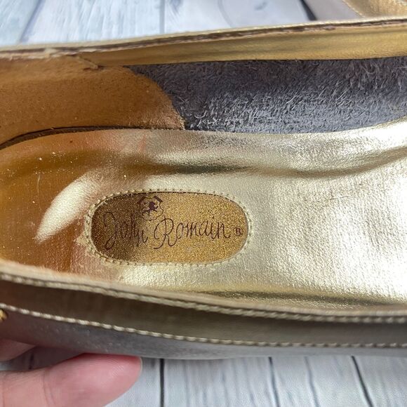 Vintage 90’s Loafers Womens 9.5 Silver Gold Leather Bow Flat Comfort Shoes Party - Picture 9 of 13